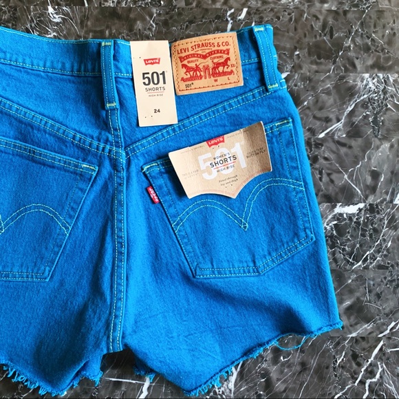 Levi's Pants - NEW 501 Levi's Shorts Size 24 Fringe Hem Turquoise